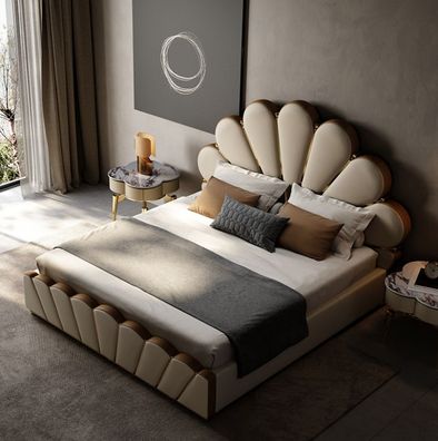 Modernes Beiges Schlafzimmer Bett Kunstleder Doppelbett Designer Betten