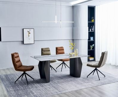 Stilvolle Esszimmer Möbel Grauer Esstisch 4x Kunstleder Stühle Einsitzer