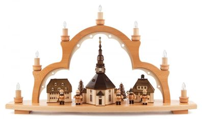 Schwibbogen Seiffener Dorf mit Figuren el. beleuchtet 66,5x39x15 NEU Lichterbogen