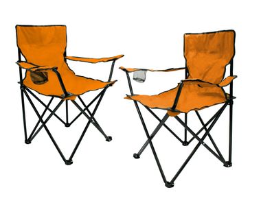 Campingstuhl m. Getränke Halter 2er Set -orange- Garten Strand Camping Klapp Stuhl
