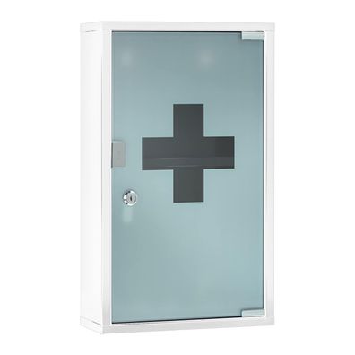 Medikamentenschrank Hausapotheke Metall Glastür weiß abschließbar