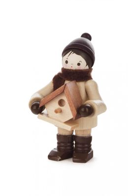 Miniaturfigur Winterkind mit Nistkasten natur Höhe 5,5cm NEU Weihnachtsfigur Holz