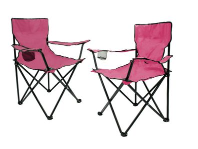 Campingstuhl m. Getränke Halter 2er Set -pink- Garten Strand Camping Angel Stuhl