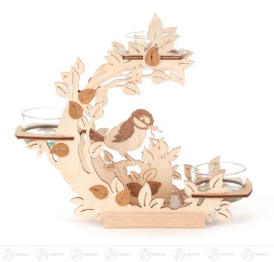 Teelichthalter Blütenkranz mit Vögeln BxHxT 18 cmx16,5 cmx5,5 cm NEU Erzgebirge