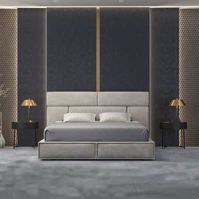 Graues Doppelbett Design Betten Schlafzimmer Möbel Lederbett Holzgestell