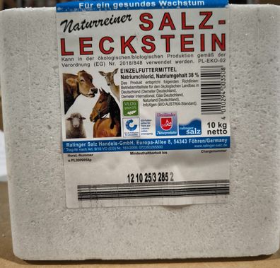 1,09€/ kg) Salzleckstein 10 kg Leckstein Salz Rind Pferd Schwein Ziege Schaf