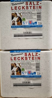 0,82€/ kg) Salzleckstein 2x10 kg Leckstein Salz Rind Pferd Schwein Ziege Schaf