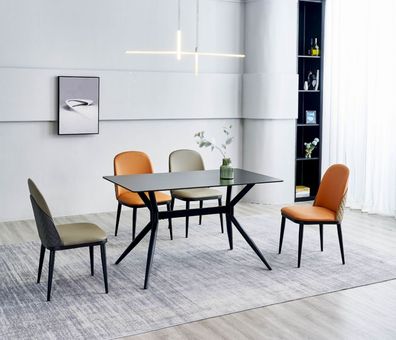 Esszimmergruppe Designer Grauer Esstisch Orange Stühle 6x Einsitzer 7tlg