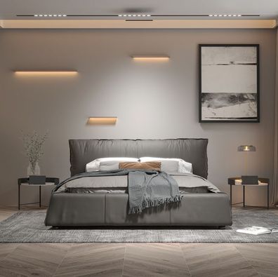 Graues Schlafzimmer Bett Designer Doppelbett Holzgestell Neues Lederbett