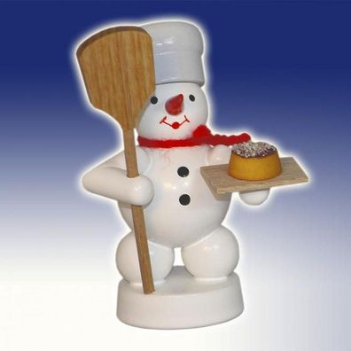 Winterdekoration Schneemann Bäcker mit Brotschieber und Kuchen Höhe 8cm NEU