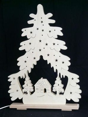 Schwibbogen mit Tanne mit Haus im Winter und Beleuchtung BxHxT 44x51x7cm NEU
