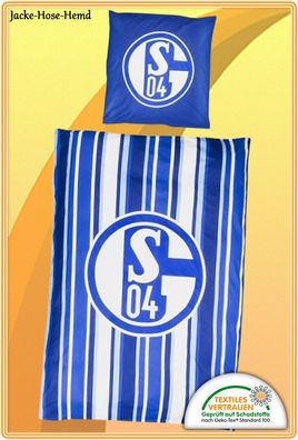 Bettwäsche FC Schalke 04 Baumwolle Blau Weiß Reißverschluss Streifen Gr.135x200cm NEU