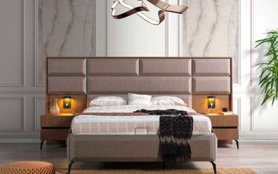 Exklusives Graues Schlafzimmer Doppelbett mit 2x Nachttischen 3tlg Set