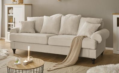 Sofa Couch 3,5-Sitzer in beige Landhaus Wohnzimmer Adelina 230 cm