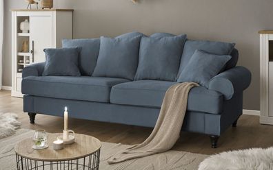 Sofa Couch 3,5-Sitzer Landhaus Wohnzimmer Adelina in blau 230 cm