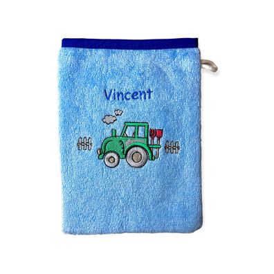 Traktor Waschlappen mit Name bestickt Geschenk zur Geburt und für Kinder