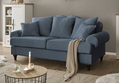Sofa Wohnzimmer Couch 3-Sitzer Landhaus Einzelsofa in blau Adelina 200 cm