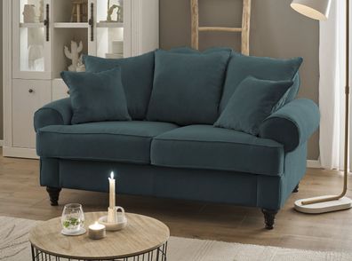 Sofa in blaugrün Couch Landhaus Wohnzimmer Einzelsofa 2-Sitzer Adelina 170 cm
