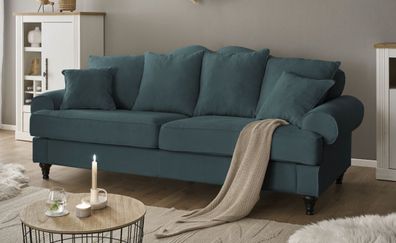 Sofa Landhaus Couch 3,5-Sitzer Wohnzimmer Adelina in blaugrün 230 cm