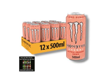 Neu 12x0,5l Monster Ultra Peachy Ken Energy Drink Energiegetränk 2,98 E/ L