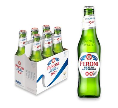 6 x Peroni Nastro Azzuro 0,00% Vol - Italiens beliebtes Lager Bier 7,52/ L
