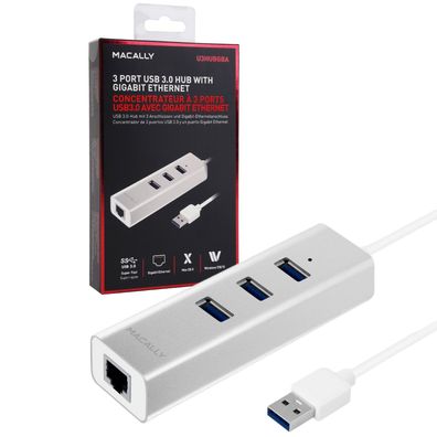 Macally USB 3.0 Hub + Ethernet Adapter USB-Stecker zu RJ45 Netzwerk Gigabit Lan