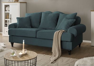 Sofa Wohnzimmer Adelina Couch 3-Sitzer Landhaus Einzelsofa in blaugrün 200 cm