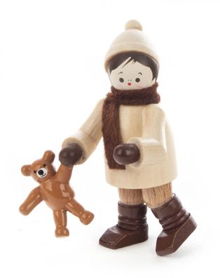 Miniatur Winterkind mit Teddy H: 6cm NEU Holzfigur Holzminiatur Weihnachten