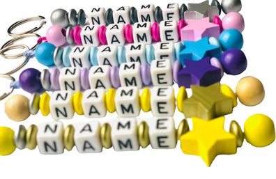 Schlüsselanhänger mit Name kleine Sterne Holz bunte Farben Kinder Geschenk Kita