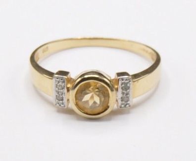 Citrin Gelb Solitär Diamant Ring groß Herren Gold modern Neu wertig