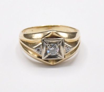 Herren Bandring Solitär Diamant Brillant 0,39 Ct Ring 585 Gold Vintage ArtCarved