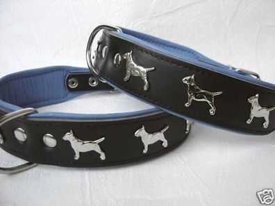 Bullterrier Hundehalsband - Halsumfang 44-52 cm, LEDER, Schwarz-BLAU -13