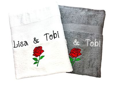 Rosen Hochzeits-Handtuch mit Namen, Sauna, Wellness, Duschtuch