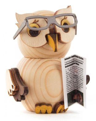 Miniatur Mini-Eule mit Brille H=7,5cm NEU Holzfigur Holzminiatur Sammelfigur
