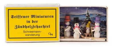 Zündholzschachtel Schneemannwanderung BxH=5,5x4cm NEU Miniatur Holzfigur Sammeln