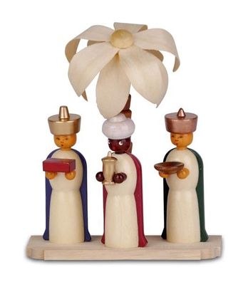 Miniaturfigur Heilige drei Könige auf Sockel mit Palme bunt Höhe=10,5cm NEU Holz