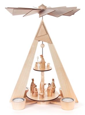 Pyramide Christi Geburt natur, 2-stöckig, für Teelichte BxHxT 270x380x220mm NEU