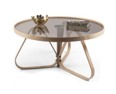 Designer Couchtisch Luxus Glastisch Kaffee Rund Wohnzimmer Holz Tisch