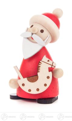 Weihnachtliche Miniatur Ruprecht mit Schaukelpferd H=ca 7 cm NEU Erzgebirge