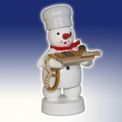 Winterdekoration Schneemann Bäcker mit Kuchenbrett und Brezel Höhe 8cm NEU