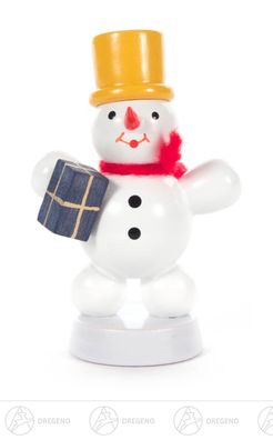 Miniatur Schneemann mit Päckchen H=ca 6 cm NEU Erzgebirge Weihnachtsfigur