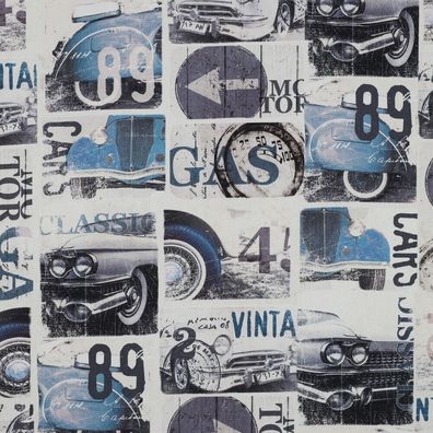 Dekostoff "Vintage Cars", Baumwolle, 140 cm breit, Meterw, ab 0,5 m (€ 10/ qm)