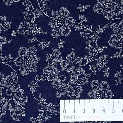 Baumwollgewebe Blaudruck Blumen, 150 cm breit, Mw., Preis pro 0,5 lfdm