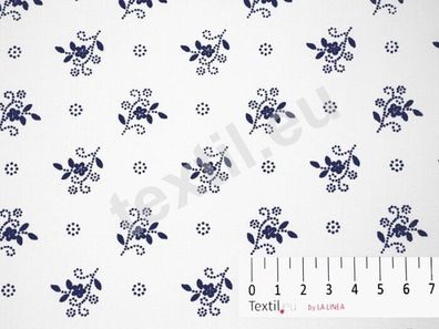 Baumwolldruck Blumenranken, weiß-blau, 150 cm breit, Mw., Preis pro 0,5 lfdm