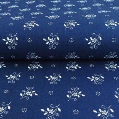Baumwollgewebe Blaudruck Blumenranken, 150 cm breit, Mw., Preis pro 0,5 lfdm