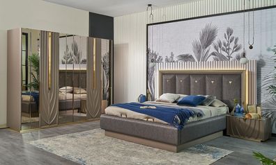 Komplette Schlafzimmermöbel Doppelbett Bett Braun Set 4tlg Nachttische