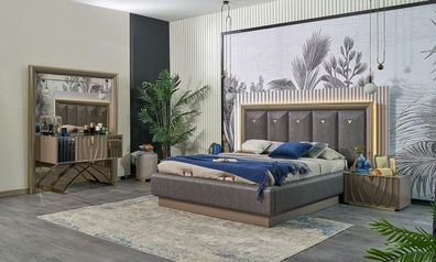 Schlafzimmer Garnitur Doppelbett Bett Grau Set 4tlg Konsolentisch Neu