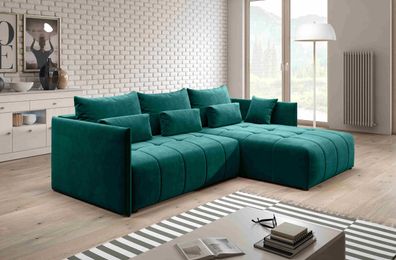 FURNIX Sofa Aliicia Couch ausziehbar mit Bettkasten und Kissen Schlafsofa Grün MH37