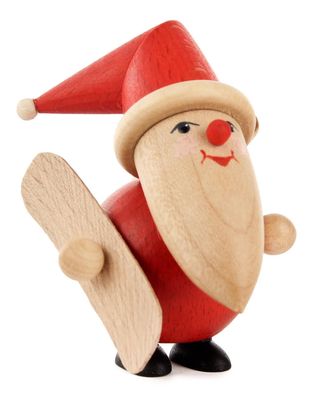 Miniatur Weihnachtsmann mit Snowboard H=9cm NEU Holzfigur Holzminiatur Sammeln