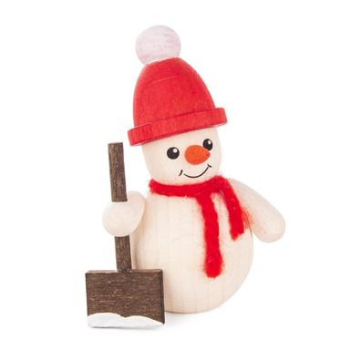 Bastelsatz Schneemann mit Schneeschieber rot Höhe 6cm NEU Holzfigur Weihnachtsfig